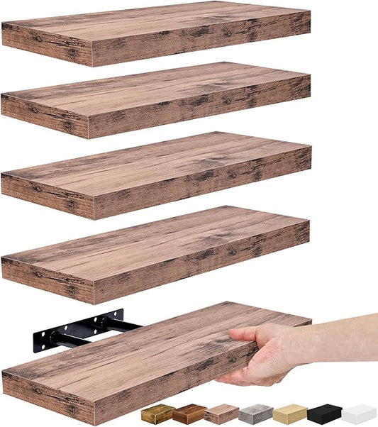 Sorbus Floating Shelves for Wall, Bathroom Shelves Wall Mounted for Kitchen, Bedroom, Living Room, Bathroom Storage, Over Toilet, Hanging Book Shelf for Wall Home Decor (Mahogony, 5 Pack)