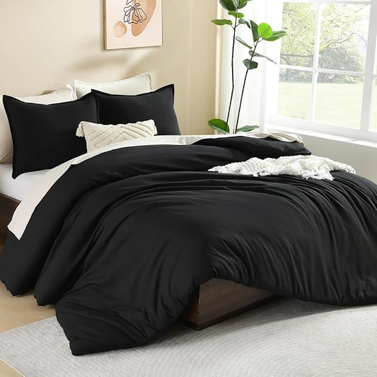 Litanika Comforter Set, Lightweight Solid Bedding Comforter Set, Fluffy Down Alternative Bed Set, Black, California King