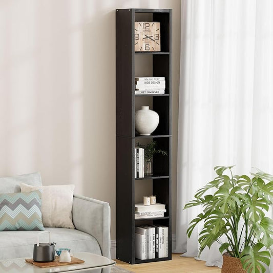 6 Cube Storage Organizer Single Row, Cube Shelf with Heavy-Duty Thick Boards, 13.31" L x 9.37" W x 72.36" H, Smooth Easy-Clean Panels, Simple Assembly, for Living Room Bedroom Office, Black