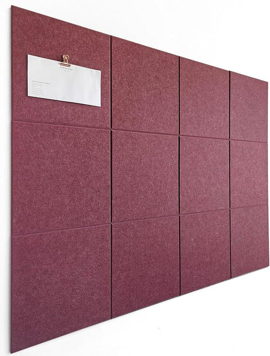 Felt Wall Tiles | Large Cork Board Alternative | Aesthetic Felt Bulletin Board for Office, Home & Classroom | Large Cork Boards for Walls Pinboard (12-Pack) | Red Wine
