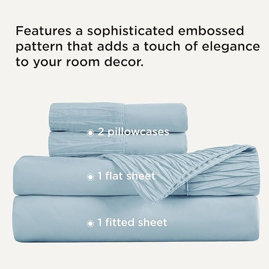 Bedsure Queen Sheet Set - 4 Pieces Soft Queen Size Sheets - Breathable & Cooling - Hotel Luxury - Easy Care Polyester Microfiber Bedding for Women, Men, Light Blue