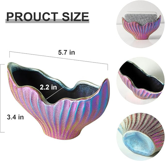 Sponge Holder for Kitchen Sink, Ceramic Dish Sponge Holder with Fishtail Design, Sink Caddy Organizer for Countertop, Farmhouse Kitchen Decor, Compact Counter Dish Caddy (Rainbow)