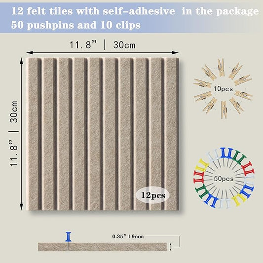 Large Cork Board Alternative-12 Pcs Self-Adhesive Felt Bulletin Board Tiles, Felt Pin Board Cork Board Tiles for Home Office Wall Decor, Tack Board 47"x35" (Camel Brown
