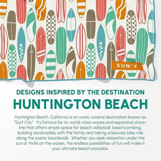 SUN'Y Waffle Microfiber Beach Towel – Sand Free, Quick Dry, Ultra Absorbent, Lightweight & Compact Travel Towel with Carry Bag - Large (63” x 31.5”), Huntington
