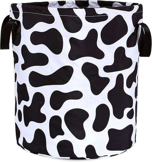 Cow Print Laundry Basket Animal Foldable Oxford Cloth Funny Tote Bag Laundry Hamper Clothes Storage Bucket Organizer For Bathroom/Laundry Storage/Bedroom Storage Basket 17.7x13.7 Inch
