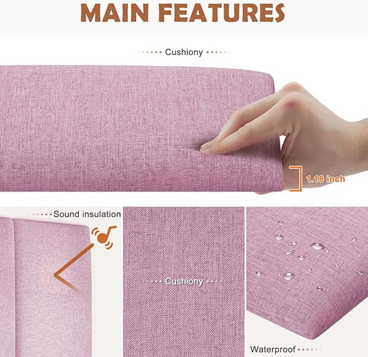 IFNOW Upholstered Wall Mounted Headboard, 3D Soundproof Wall Panels Peel and Stick Headboard for King Size, Reusable and Removable Tufted Bed Headboard in Light Pink(12 Panels, 10" x 24")