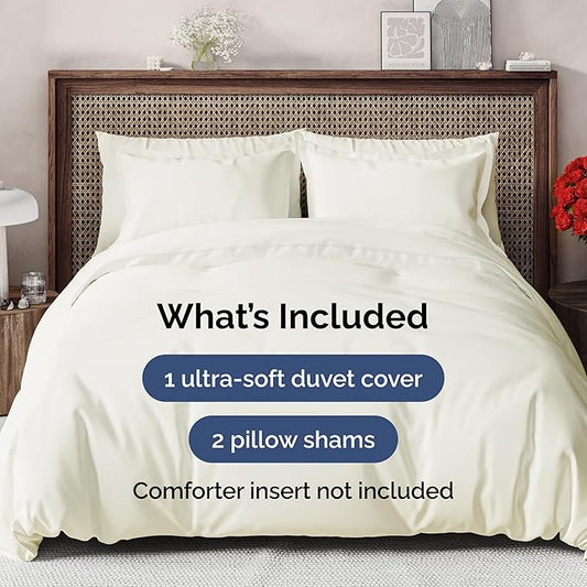 Duvet Cover Cal King Size Set - Extra Soft Cal King Size Duvet Cover 104 x 98 with 2 Pillow Shams - Hotel Luxury Easy Care & Fade Free w/Zipper Closures & Ties - Comfy Breathable Bedding Set (Ivory)