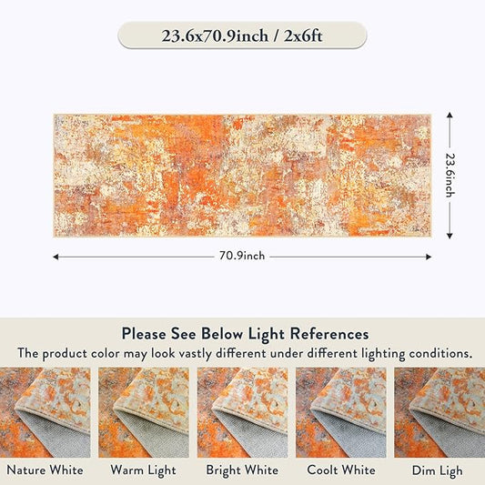 Lahome Modern Abstract Runner Rug - 2x6 Hallway Runner Rugs Long Bathroom Runner Washable Carpet Runner, Contemporary Soft Non Skid Indoor Floor Runners for Kitchen Laundry Room, Yellow/Gold/Cream