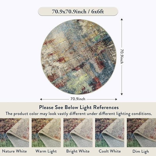 Lahome Modern Abstract Round Rug 6ft - Large Red 6x6 Circle Rugs for Living Room Bedroom Dining Room,Soft Non Slip Mat Indoor Floor Carpet for Coffee Table Hardwood Playroom