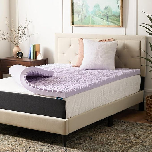 LUCID Lavender Infused 3 Inch Memory Foam Mattress Topper with 5 Zones – Twin Size – Plush Feel – CertiPUR Certified – Dorm Room Essentials