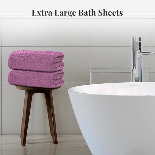 Tens Towels Pack of 2 Extra Large Bath Sheets 35 x 70 Inches, 100% Cotton, Larger & Lighter Weight, Quicker to Dry, Super Soft & Absorbent, Oversized Bath Towels, Purple