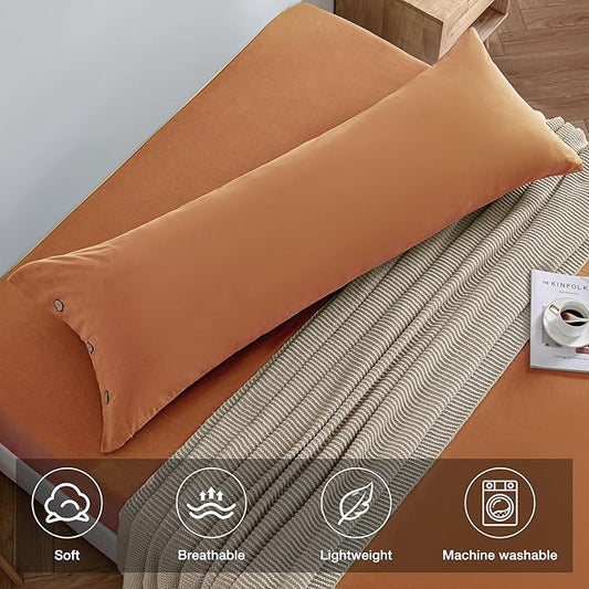 JELLYMONI Pillowcase Body Cotton 1pc Button Caramel Pillow Case 20×54in 100% Washed Cotton Soft Breathable Pillow Covers(Pillows are not Included)