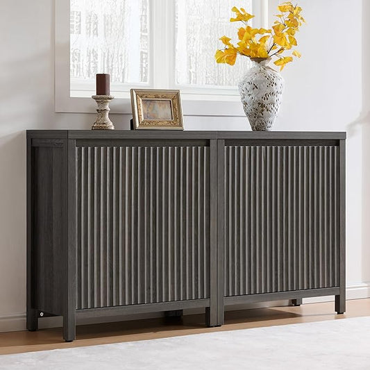 SICOTAS Sideboard Buffet Cabinet with Storage, Fluted Credenza Console Cabinet with Adjustable Shelves, Modern Coffee Bar Storage Cabinet for Kitchen, Living Room, Entryway, Black Oak, 2 PCS