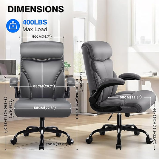 Office Chair - Executive High Back Breathable Comfy Desk Chair with Lumbar Support - Ergonomic Leather Rolling Swivel Computer Chair with Rock Function for Working Studying Gaming Relaxing