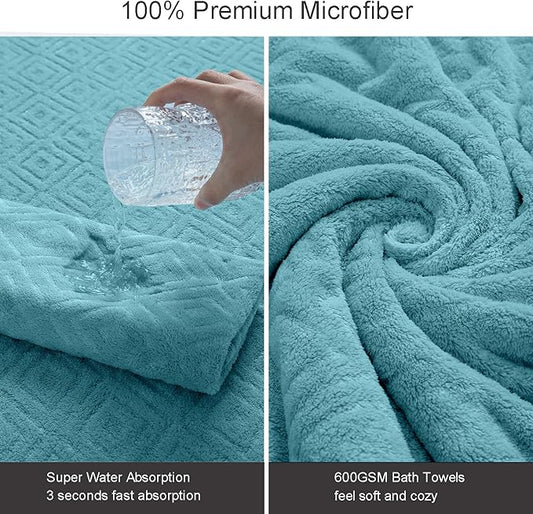 8 Piece Extra Large Bath Towels Set,2 Oversized Bath Towels(35"x70"), 2 Hand Towels,4 Washcloths Ultra Soft and Absorbent Towels for Bathroom, Quick Dry Towel for Gym Hotel Camp Pool Turquoise