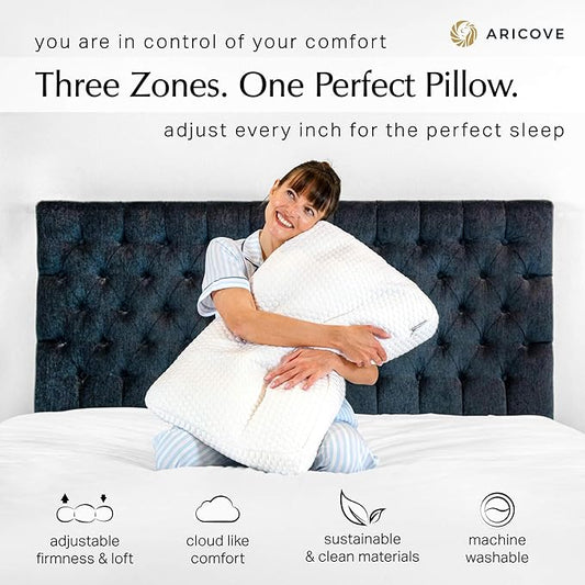 Aricove Bed Pillow for Sleeping, Side Sleeper Pillow for Adults, King Size, Adjustable Firm Memory Foam & Soft Microfiber Fill, Neck and Shoulder Support