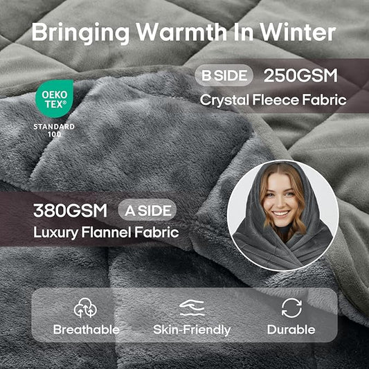 ZonLi Royal Posh Velvet Weighted Blanket for Adults, Dual Sided Cozy Fluffy Heavy Blanket(60"x80",15lbs,Grey), Bed Sofa Heavy Blankets, Soft Material with Premium Glass Beads, Easy Care