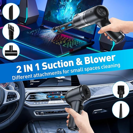 Mini Vacuum Cleaner, 120W High Power Handheld Car Vacuum Cleaner, 2 in 1 Air Duster and Hand Held Vacuum Portable Cordless, Rechargeable Small Vacuum for Car, Home, Office, Pet(Black)