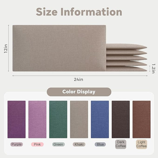 12-Piece King Size Upholstered Headboard in Khaki Linen, Wall Mounted Fabric Headboard & Panels Set, Large Scale for Master Bedroom Wall Decor