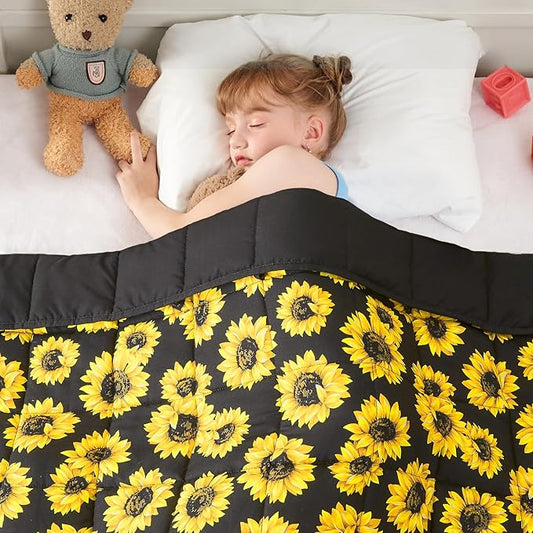 yescool Weighted Blanket 5 Pounds Cooling Weighted Lap Blanket, Sunflower Heavy Blanket for Sleeping, Breathable Weighted Throw Blanket Gift for 40-60lbs, 36"x48"