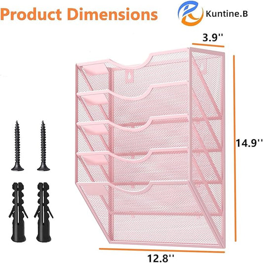 Kuntine.B Wall File Organizer (Pink, 5 Tier)