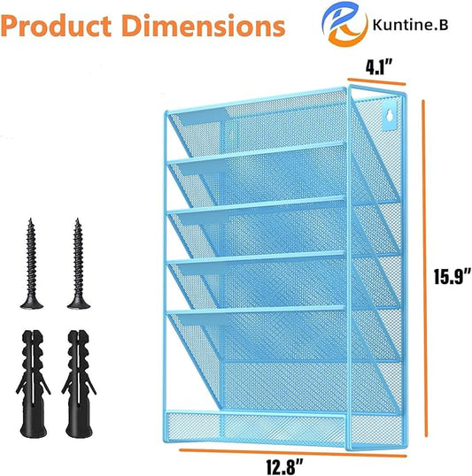Kuntine.B Wall File Organizer (Blue, 6 Tier)