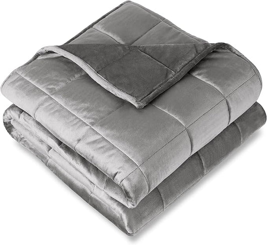 Bare Home Weighted Blanket Queen Size 22lb (60" x 80") for Adults - Minky Fleece - Premium Heavy Blanket Nontoxic Glass Beads (Light Grey, 60"x80")