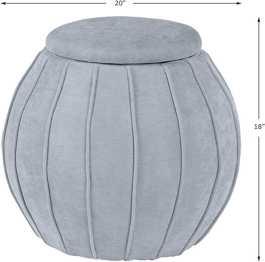 Crestview Collection 18" Foot Stool Ottoman, Round Storage Ottoman Removable Seat, Fabric Round Foot Rest, Vanity Stool, Extra Seating for Living Room, Bedroom, Entryway(Blue Grey)