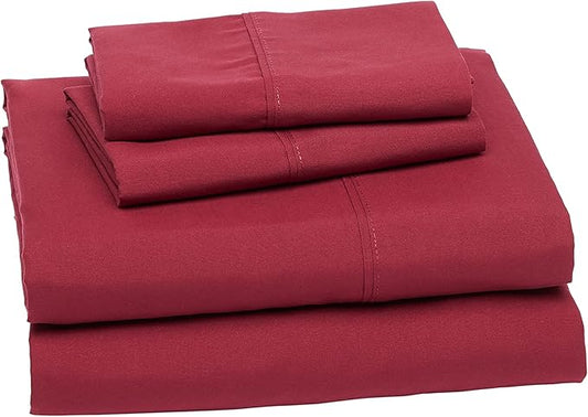 Amazon Basics Lightweight Super Soft Easy Care Microfiber 4 Piece Bed Sheet Set with 14-Inch Deep Pockets, Comfortable Queen, Burgundy, Solid AmazonBasics