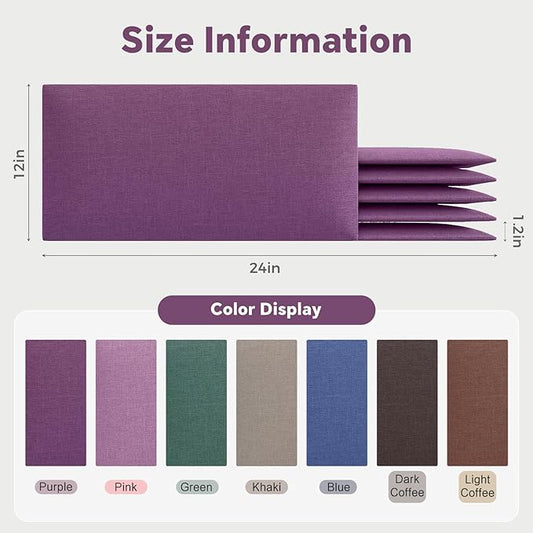 12-Piece Purple Linen Upholstered Headboard King Size Set, Wall Mounted Panels & Headboard, Dramatic Fabric Feature Wall for Bedroom