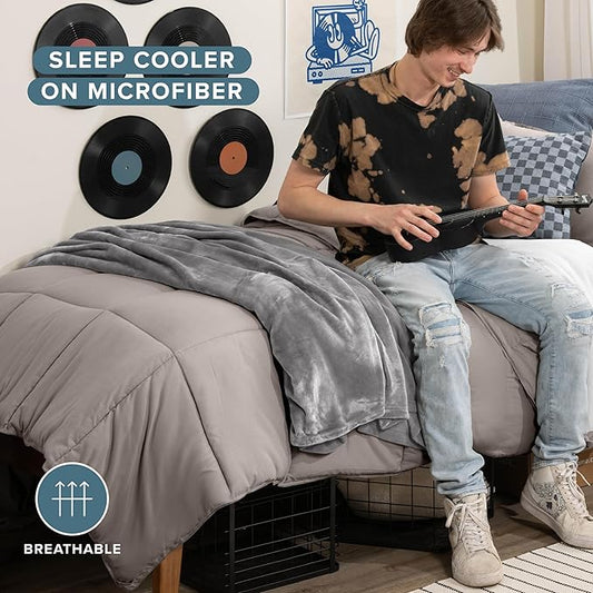 Bare Home Comforter Set - Twin/Twin Extra Long Size - Ultra-Soft - Goose Down Alternative - Premium 1800 Series - All Season Warmth (Twin/Twin XL, Khaki)