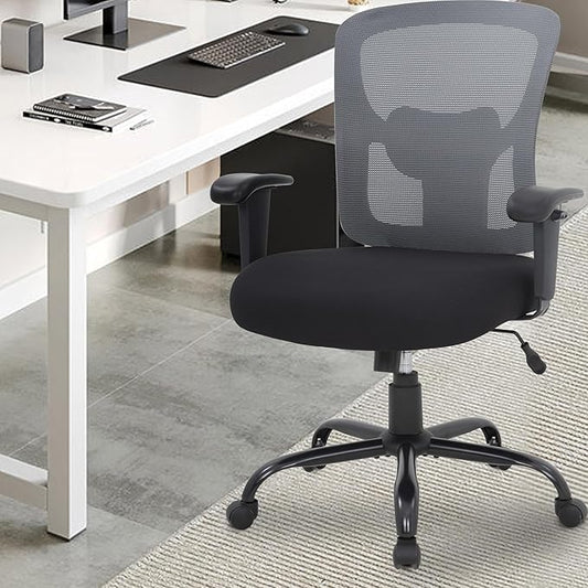 BestOffice Big & Tall Office Chair, 400 lb Capacity Mesh Desk Seating with Lumbar Support, Wide Seat, Adjustable Arms, Rolling Swivel High-Back Ergonomic Executive Task Model for Home Office, Grey