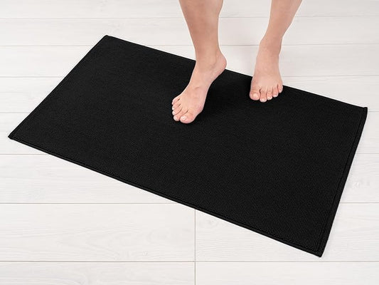 American Soft Linen Bath Rug, 20 in 34 in 100% Cotton Bath Mats Rugs for Bathroom, Slip Reducer Washable Shaggy Form Area Rugs, Black Bath Rug