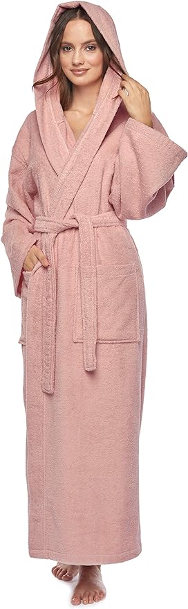 Arus Women's Hooded Classic Bathrobe Turkish Cotton Robe with Full Length Options
