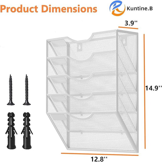 Kuntine.B Wall File Organizer (White, 5 Tier)