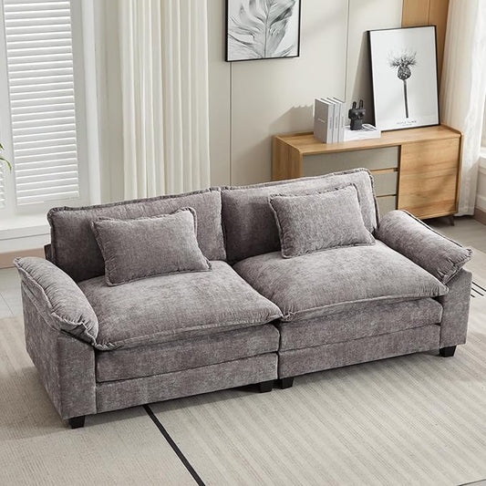 86" Modular Sectional Sofa, Comfy Cloud Couch Sectional Sofa with Ottoman, Chenille Sofa Sleeper Deep Seat Sofa with Throw Pillows for Living Room (Light Gray, 86"- Loveseat)