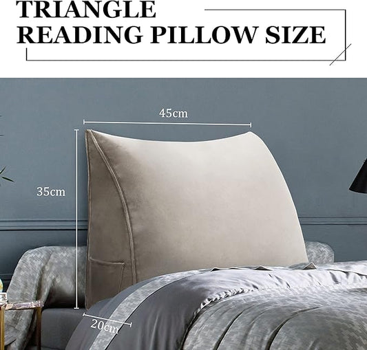 Wedge Headboard Bolster Pillow Reading Pillows for Sitting in Bed Adult,Small Velvet Triangular Cushion Backrest Lumbar Back Support Upholstered Daybed Sit Up Book Pillows(Camel, Small)