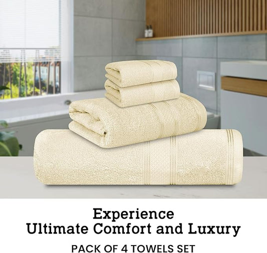 Casa Lino 100% Cotton Bath Towels Set of 4 (1 Bath Towel, 1 Hand Towel & 2 Wash Cloths) - Bathroom Towels and Washcloths Set - Complete Bathroom Set - Guest Room Essentials - (Linen Brown)