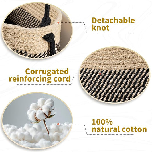 Over The Door Organizer Hanging Basket for Nursery Decor Stuffed Animal Storage Baskets Boho Wall Decor Basket for Bathroom Bedroom Playroom - Black&Beige