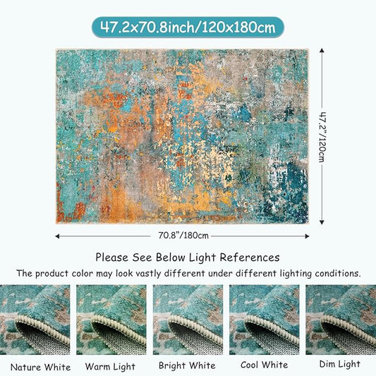 Lahome Modern Abstract Area Rug - 4x6 Colorful Rug for Bedroom Soft Washable Rugs for Living Room Dining Room Non Slip, Contemporary Indoor Carpet for Nursery Office Apartment Playroom Kitchen