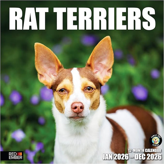 RED EMBER Rat Terriers 2026 Wall Calendar 12 Month | 12" x 24" Open | Thick & Sturdy Paper | Holiday Gift | Cute Puppy Dog Calendar 2026