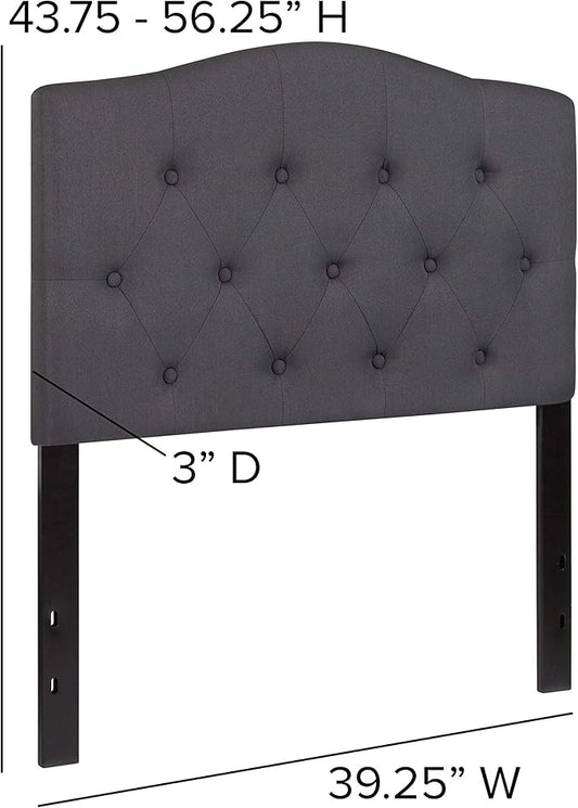 EMMA + OLIVER Twin Size Tufted Upholstered Headboard with Adjustable Metal Bed Rail Slots, Modern Fabric Upholstered Twin Headboard, Dark Gray