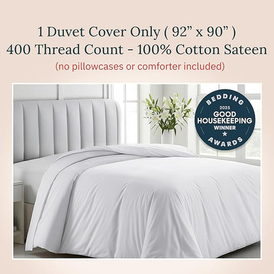 California Design Den Duvet Cover Queen Size/Full Size -Winner Good Housekeeping Best Bedding Awards 2025, 400 Thread Count Sateen, 100% Cotton Bedding Duvet Covers,Button Closure & Corner Ties -White
