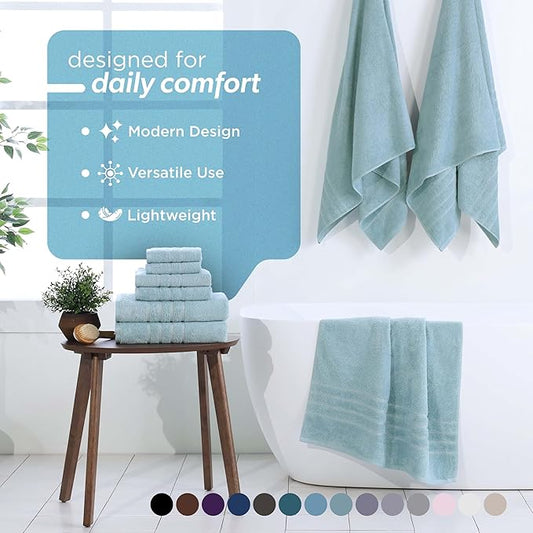 Martex 6-Piece Towel Set – Ultimate Performance – 100% Cotton – 2 Bath Towels – 2 Hand Towels – 2 Wash Cloths – Versatile – Low-Linting – Supersoft & Absorbent Bathroom Set – Easy Care – Mineral