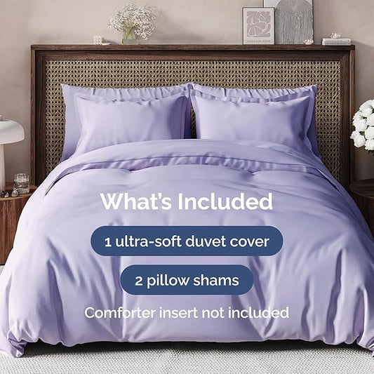 CGK Unlimited Duvet Cover Full Size Set - Extra Soft Full Size Duvet Cover 80 x 90 with 2 Pillow Shams - Hotel Quality and Fade Free w/Zipper Closures & Ties - Bedding and Bed Linens Set (Lavender)
