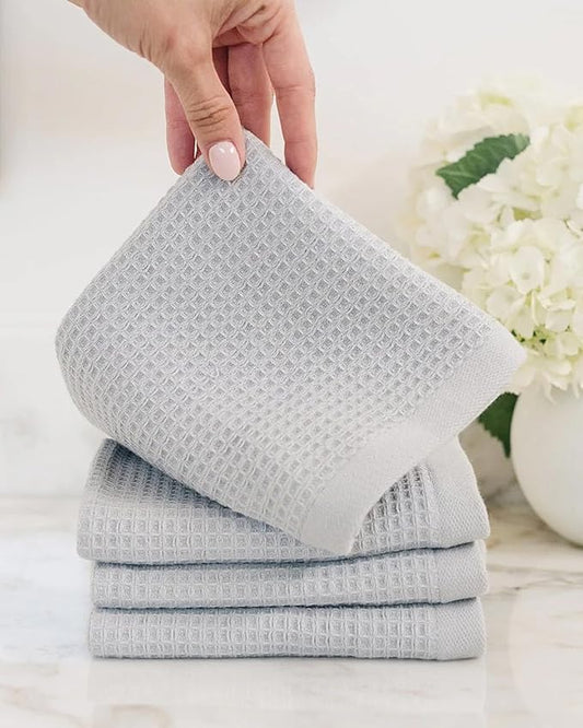 Cozy Earth Waffle Washcloths - 60% Cotton 40% Viscose from Bamboo Washcloths 13 x 13 Inches - Soft & Absorbent Terry, Reversible Mini Textured Waffle & Weave Pattern - 4 Pack