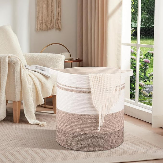 OIAHOMY 100L Laundry Hamper - Storage Basket with Handles, Decorative Woven Basket for Living Room, Toys Bin, Pillows, Blankets, Clothes - 19x21in - Gradient Yellow