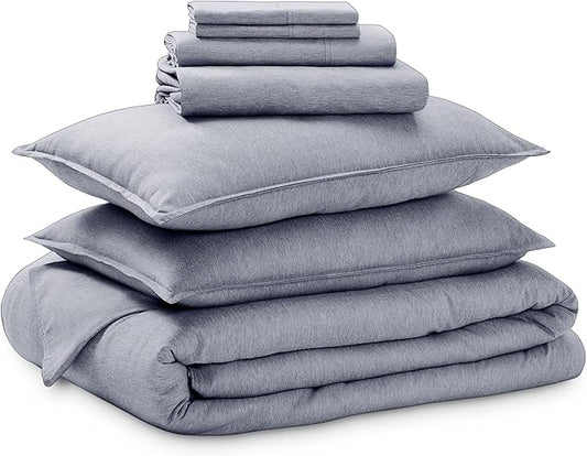 Bare Home Bed-in-A-Bag 7 Piece Comforter & Sheet Set - King - Goose Down Alternative - Ultra-Soft 1800 Premium - Bed Set - Cationic (King, Heathered Midnight Blue)