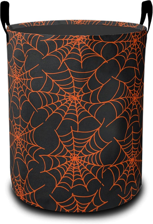 Halloween Spider Web Laundry Hamper Large Canvas Fabric Lightweight Storage Basket/Dirty Clothes Collapsible Waterproof for College Dorms, Boys and Girls Bedroom,Bathroom
