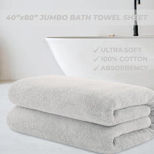 Cotton Paradise 100% Cotton 40x80 Oversized Bath Sheet, Extra Large Turkish Bath Towels for Bathroom, Silver Grey Bathsheet